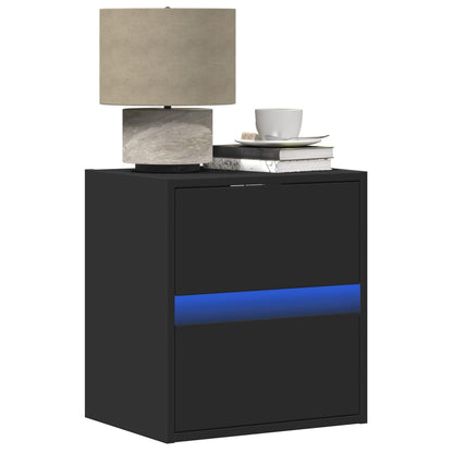 Black Wall-Mounted Bedside Cabinets with LED Lights, Set of 2