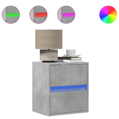Concrete Grey Wall-Mounted Bedside Cabinet with LED Lights