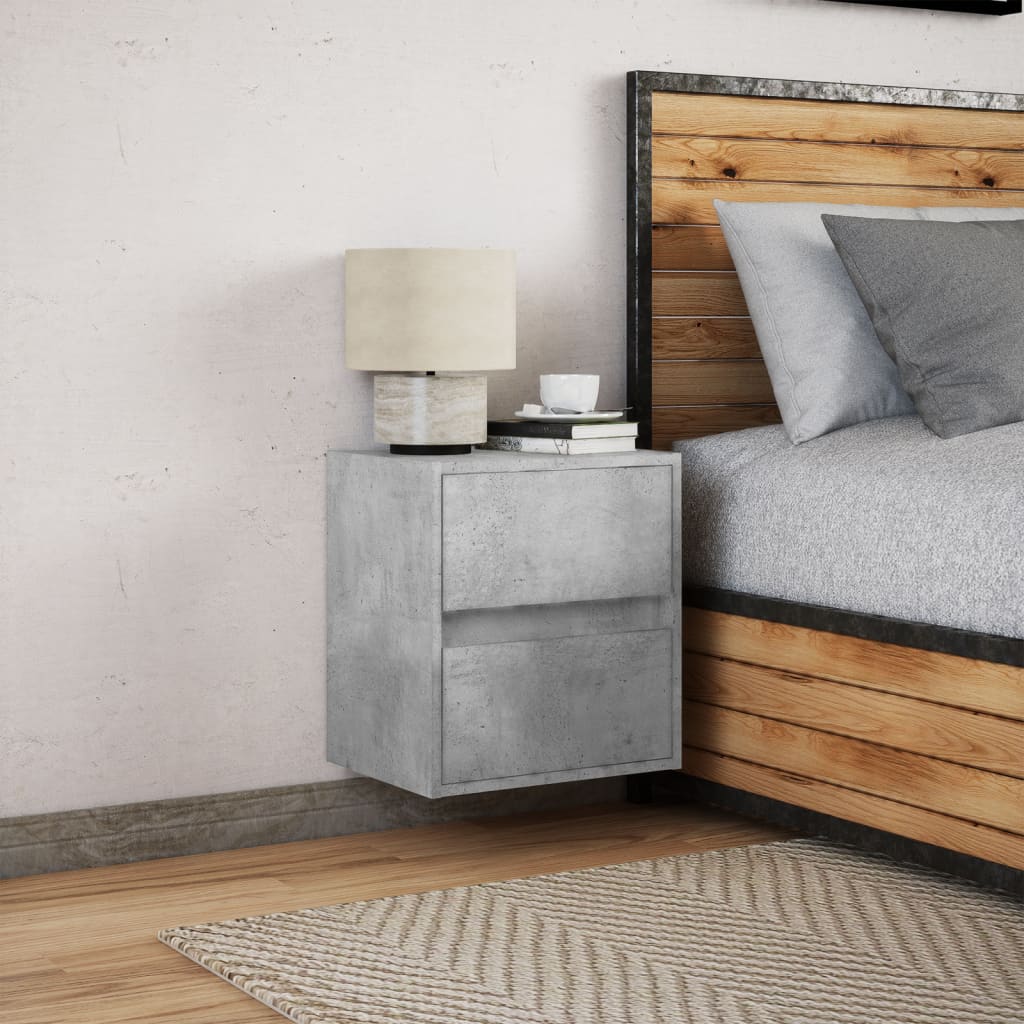Concrete Grey Wall-Mounted Bedside Cabinet with LED Lights