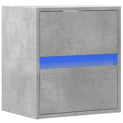 Concrete Grey Wall-Mounted Bedside Cabinet with LED Lights