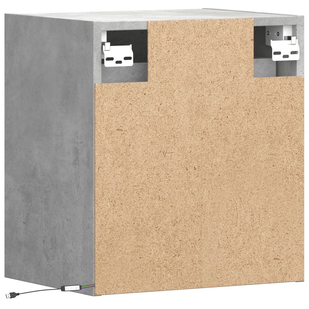 Concrete Grey Wall-Mounted Bedside Cabinet with LED Lights