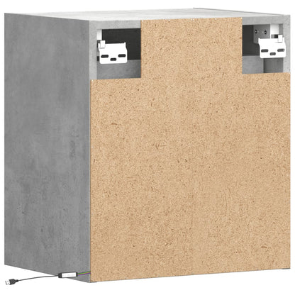 Concrete Grey Wall-Mounted Bedside Cabinet with LED Lights