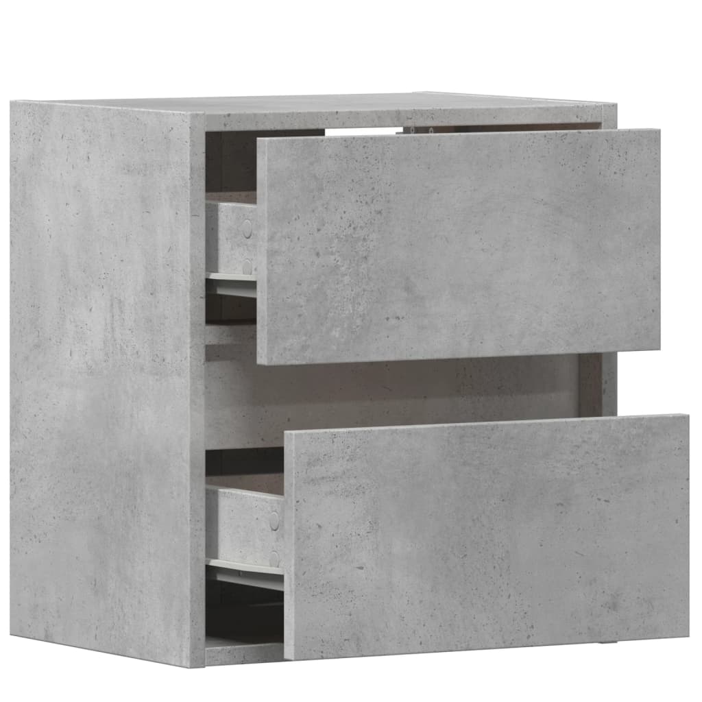 Concrete Grey Wall-Mounted Bedside Cabinet with LED Lights