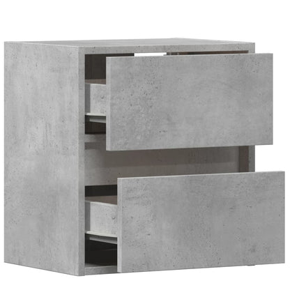 Concrete Grey Wall-Mounted Bedside Cabinet with LED Lights