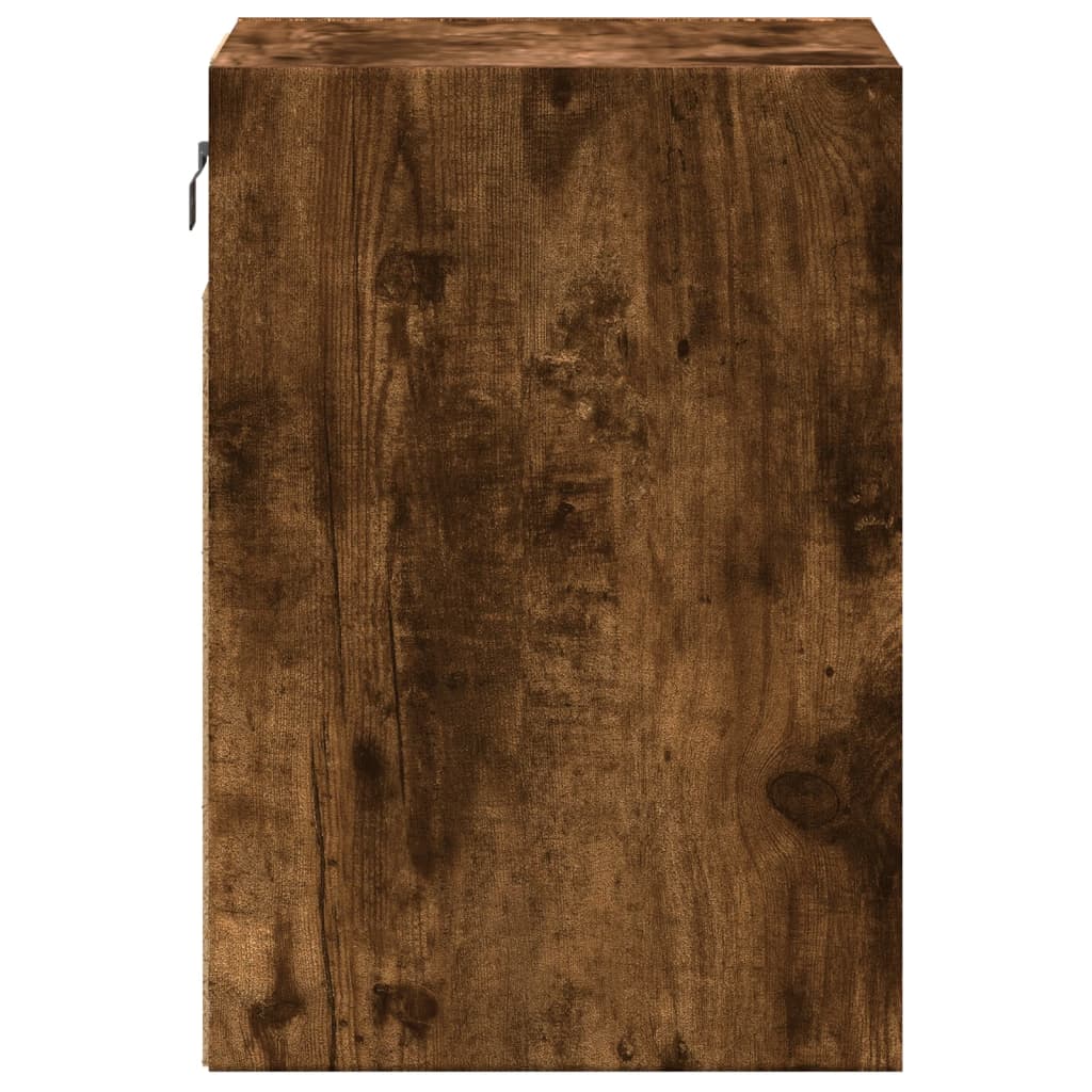 Smoked Oak Wall-Mounted Bedside Cabinet with LED Lights