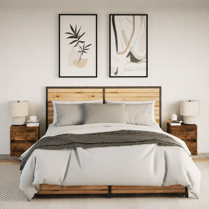 Smoked Oak Wall-Mounted Bedside Cabinets with LED Lights, 2pcs