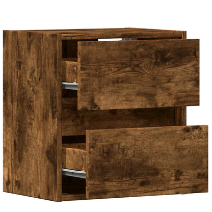 Smoked Oak Wall-Mounted Bedside Cabinets with LED Lights, 2pcs