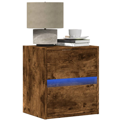 Smoked Oak Wall-Mounted Bedside Cabinets with LED Lights, 2pcs