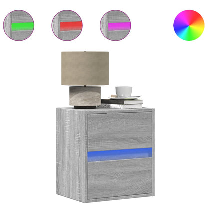 Grey Sonoma Wall-Mounted Bedside Cabinet with LED Lights