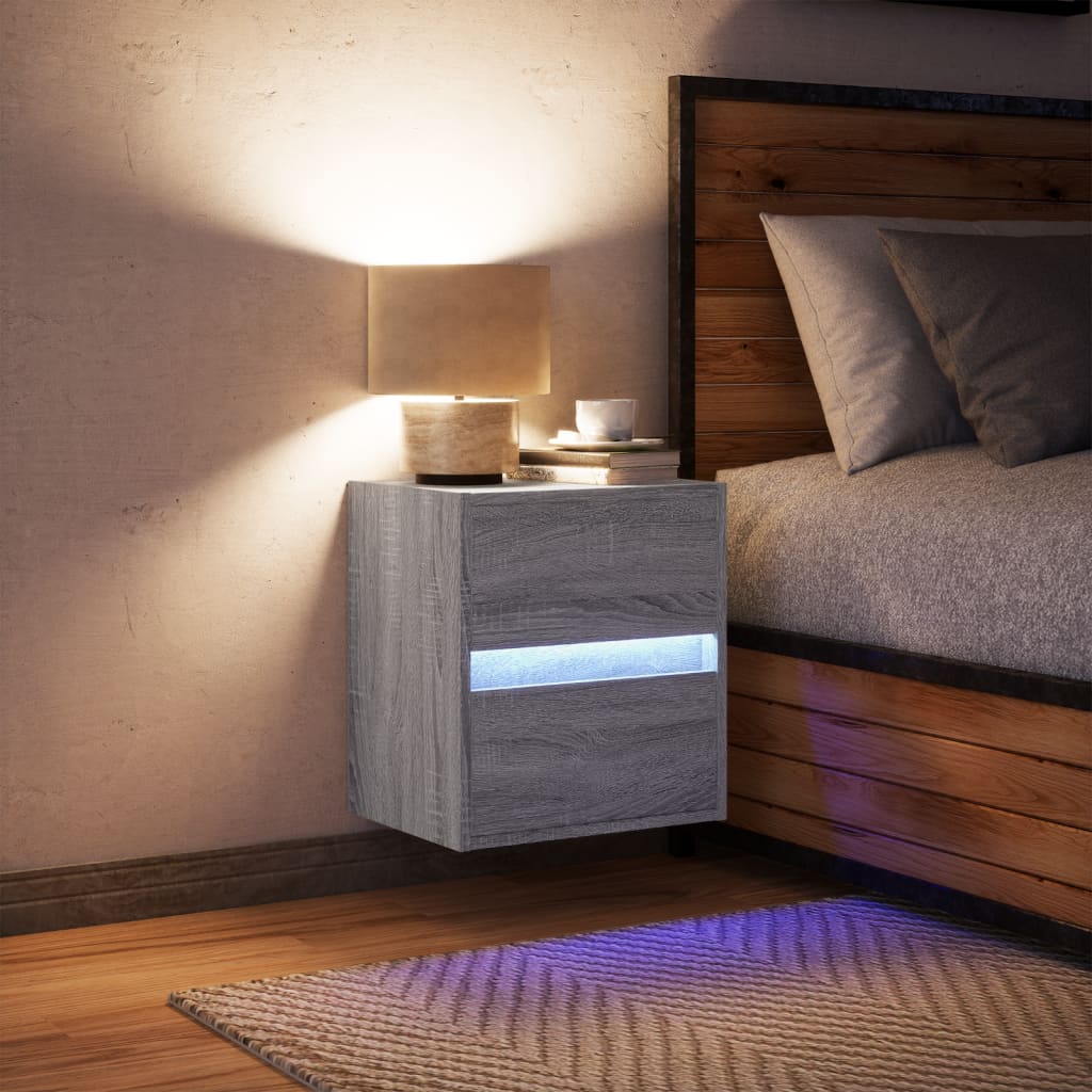 Grey Sonoma Wall-Mounted Bedside Cabinet with LED Lights