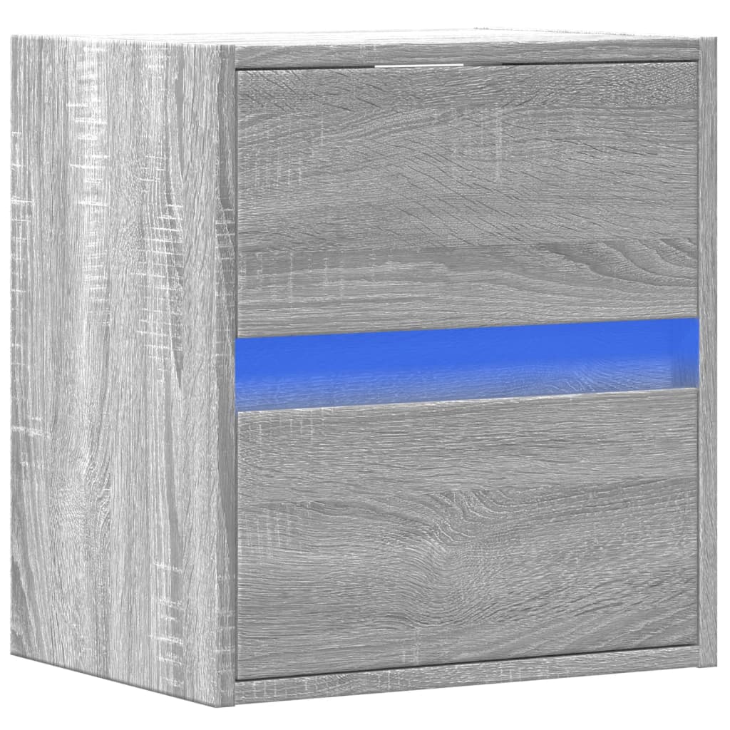Grey Sonoma Wall-Mounted Bedside Cabinet with LED Lights