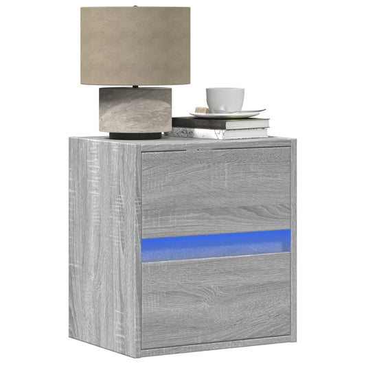 Grey Sonoma Wall-Mounted Bedside Cabinet with LED Lights