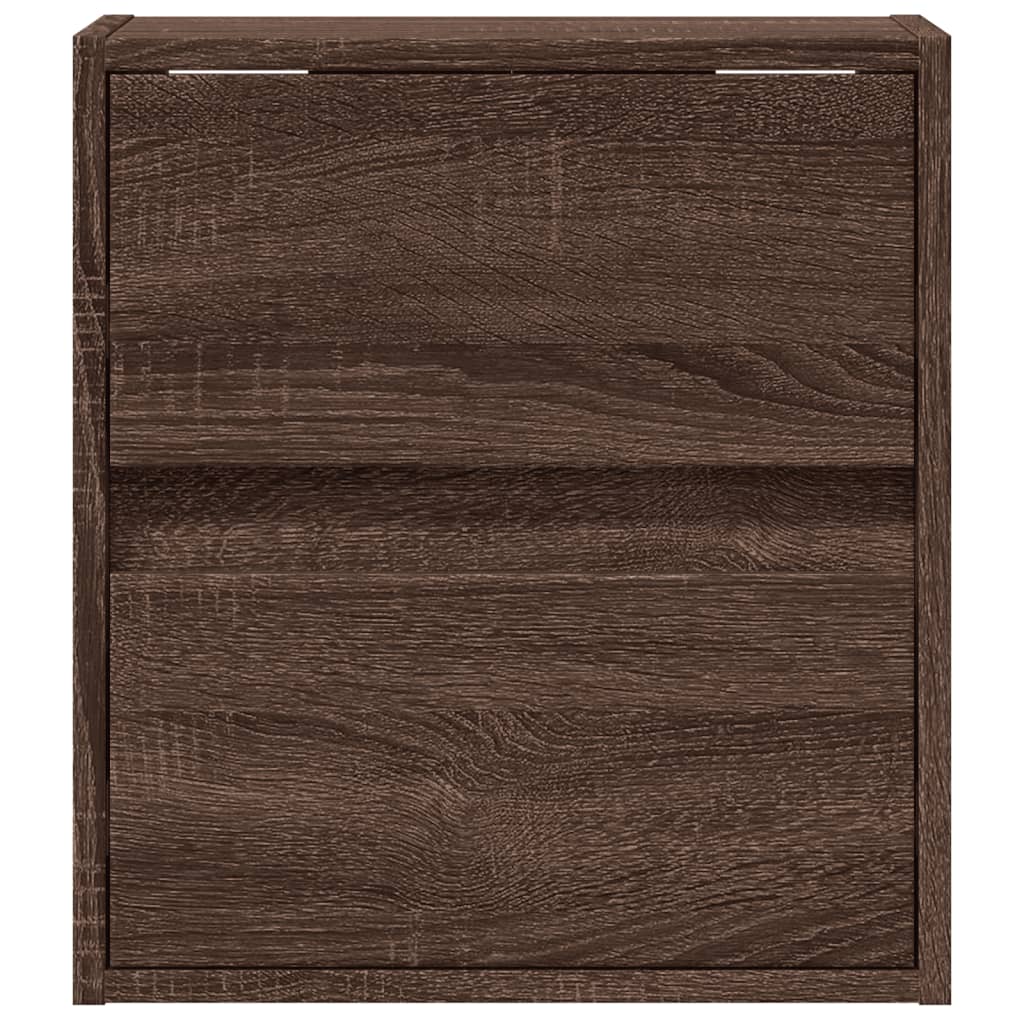 Brown Oak Wall-Mounted Bedside Cabinet with LED Lights