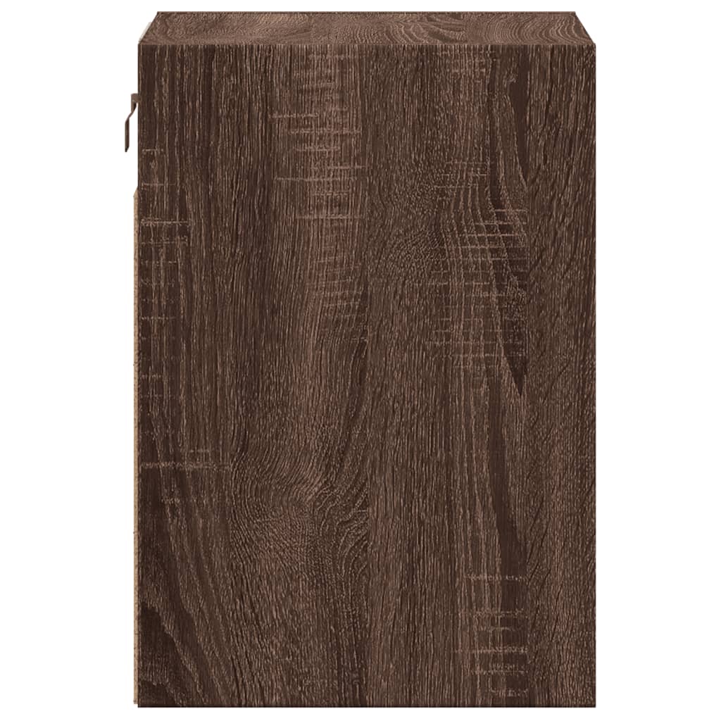 Brown Oak Wall-Mounted Bedside Cabinet with LED Lights