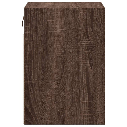 Brown Oak Wall-Mounted Bedside Cabinet with LED Lights