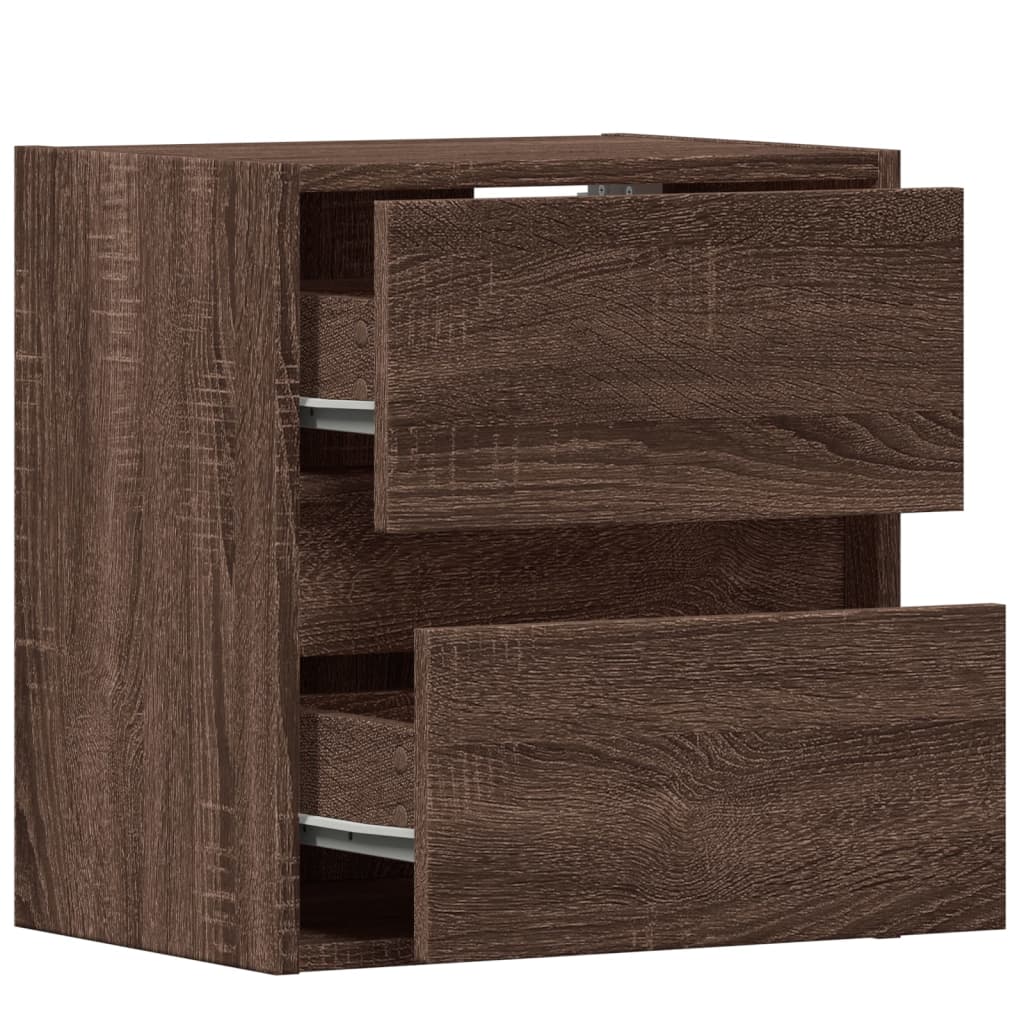 Brown Oak Wall-Mounted Bedside Cabinet with LED Lights