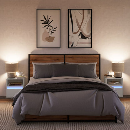 White Wall-Mounted Bedside Cabinets with LED Lights - 2 Pieces