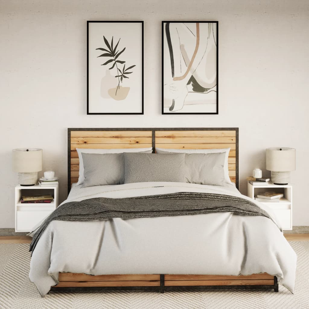 White Wall-Mounted Bedside Cabinets with LED Lights - 2 Pieces