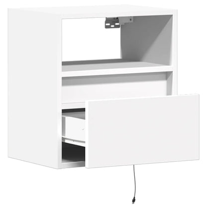 White Wall-Mounted Bedside Cabinets with LED Lights - 2 Pieces