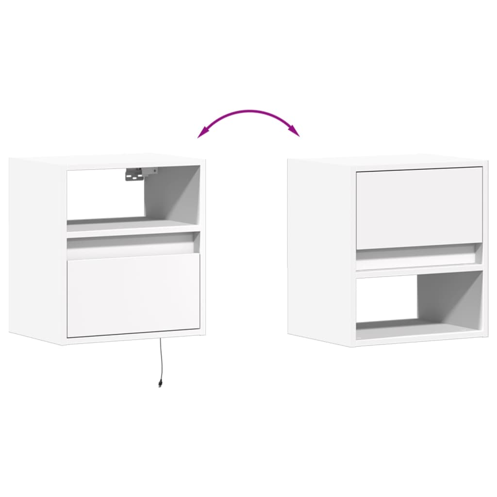 White Wall-Mounted Bedside Cabinets with LED Lights - 2 Pieces