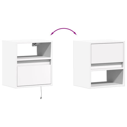 White Wall-Mounted Bedside Cabinets with LED Lights - 2 Pieces