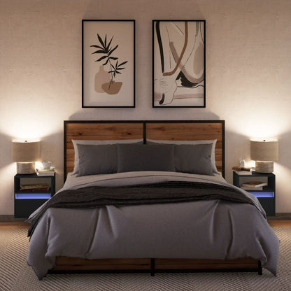 Black Wall-Mounted Bedside Cabinets with LED Lights, Set of 2