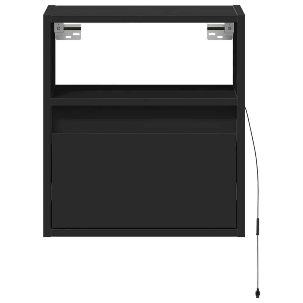 Black Wall-Mounted Bedside Cabinets with LED Lights, Set of 2