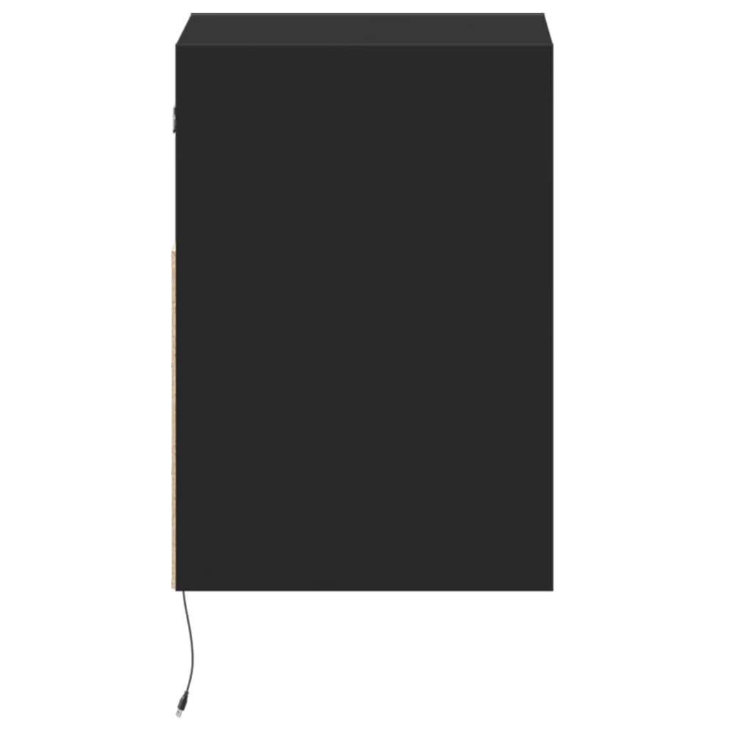 Black Wall-Mounted Bedside Cabinets with LED Lights, Set of 2