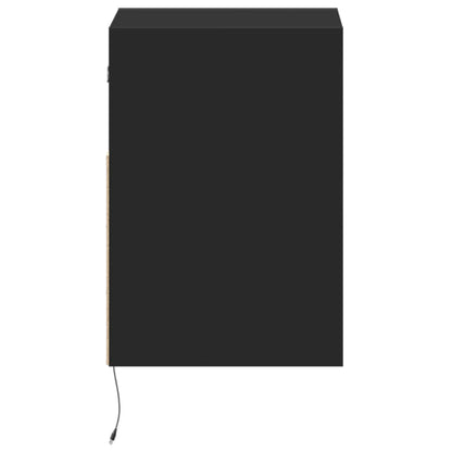 Black Wall-Mounted Bedside Cabinets with LED Lights, Set of 2