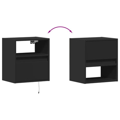 Black Wall-Mounted Bedside Cabinets with LED Lights, Set of 2