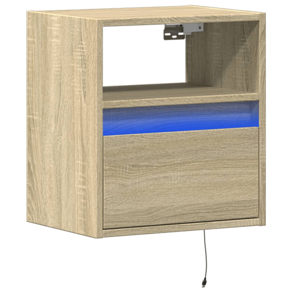 Sonoma Oak LED Wall-Mounted Bedside Cabinet