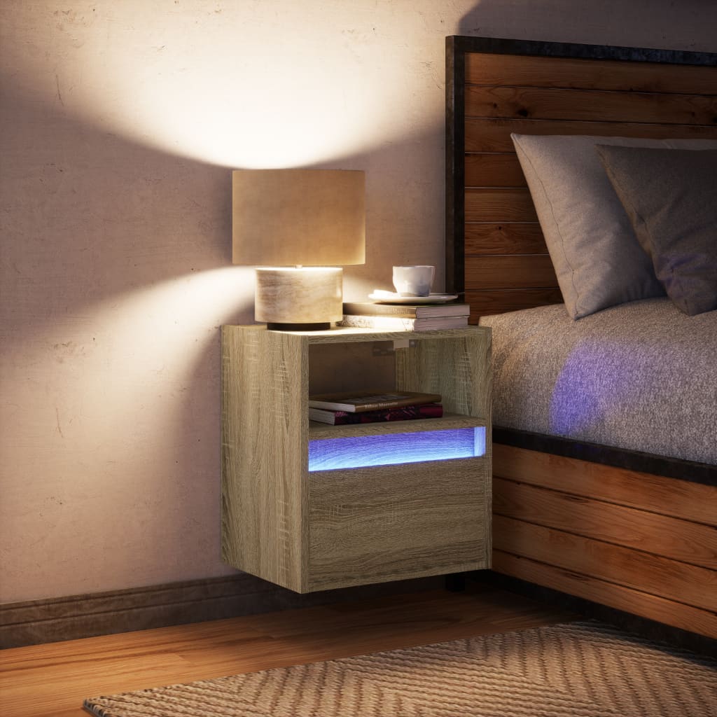 Sonoma Oak LED Wall-Mounted Bedside Cabinet