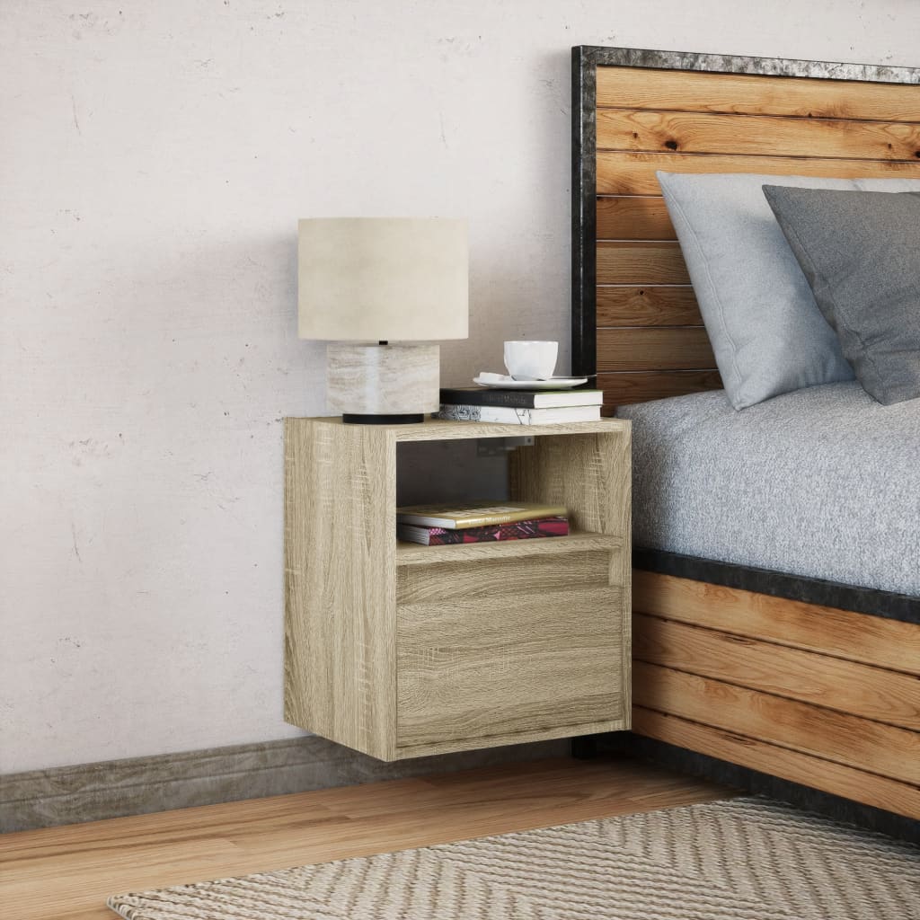 Sonoma Oak LED Wall-Mounted Bedside Cabinet