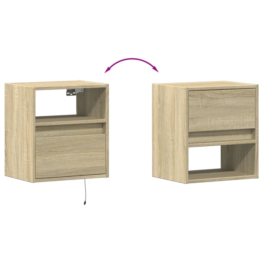 Sonoma Oak LED Wall-Mounted Bedside Cabinet