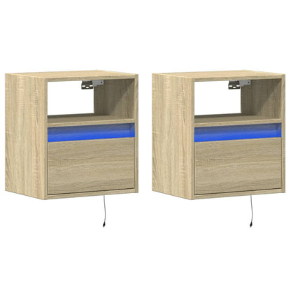 Sonoma Oak Wall-Mounted Bedside Cabinets with LED Lights, 2pcs