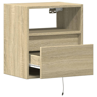 Sonoma Oak Wall-Mounted Bedside Cabinets with LED Lights, 2pcs