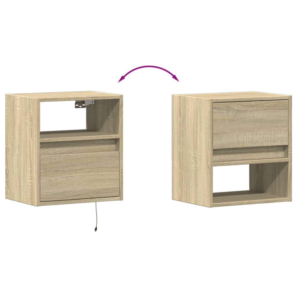 Sonoma Oak Wall-Mounted Bedside Cabinets with LED Lights, 2pcs