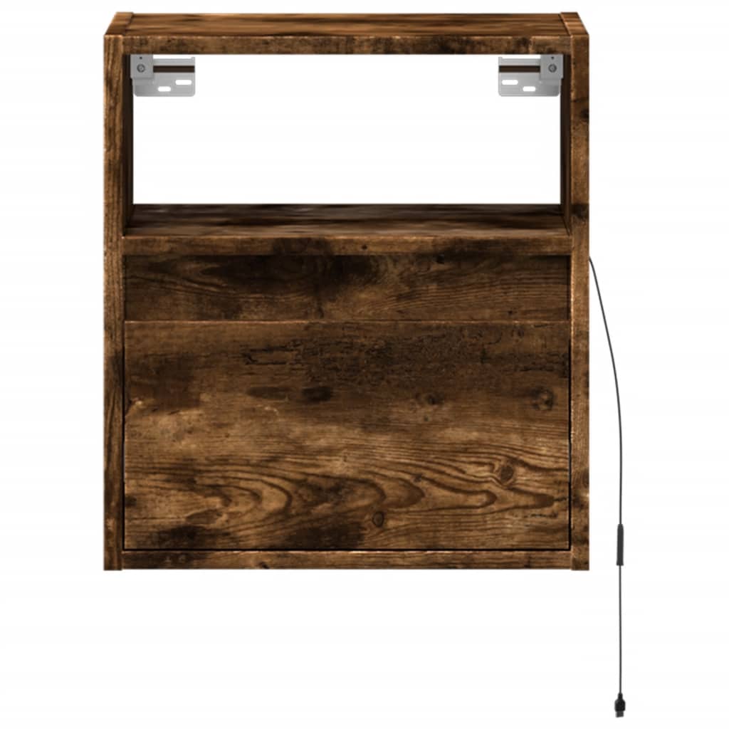 Wall-mounted Smoked Oak Bedside Cabinet with LED Lights