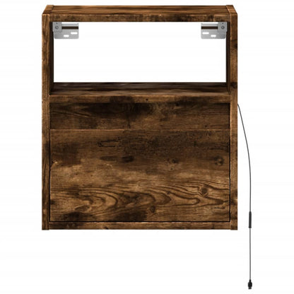 Wall-mounted Smoked Oak Bedside Cabinet with LED Lights