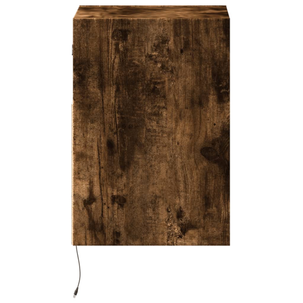 Wall-mounted Smoked Oak Bedside Cabinet with LED Lights