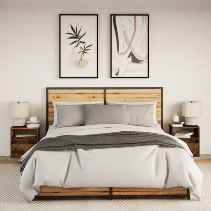 Smoked Oak LED Wall-Mounted Bedside Cabinets, Set of 2