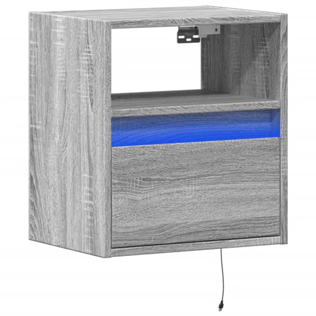 Wall-Mounted Grey Sonoma Bedside Cabinet with LED Lights