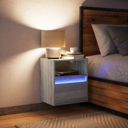 Wall-Mounted Grey Sonoma Bedside Cabinet with LED Lights