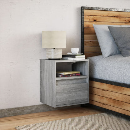 Wall-Mounted Grey Sonoma Bedside Cabinet with LED Lights