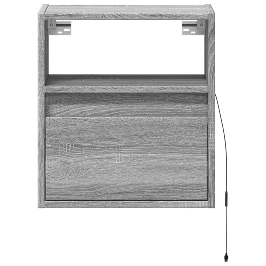 Wall-Mounted Grey Sonoma Bedside Cabinet with LED Lights