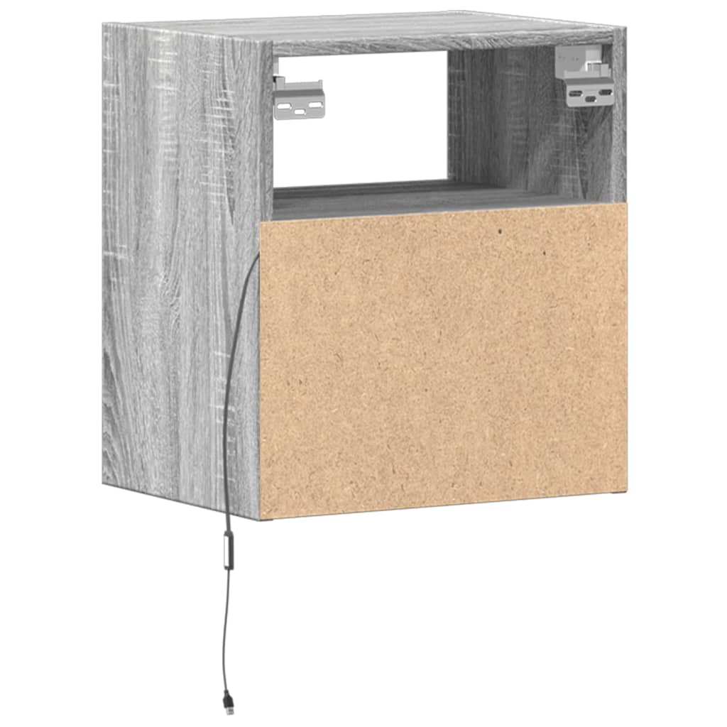 Wall-Mounted Grey Sonoma Bedside Cabinet with LED Lights