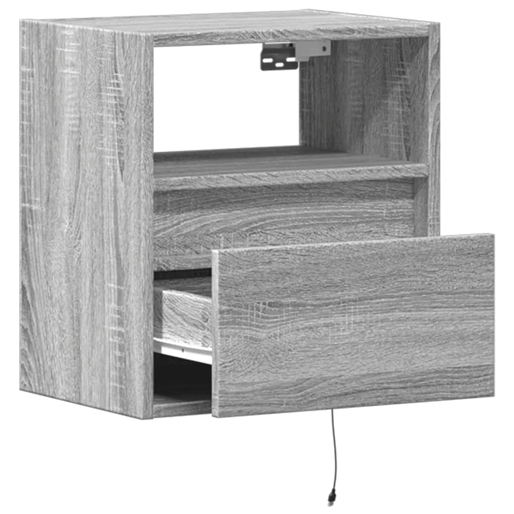 Wall-Mounted Grey Sonoma Bedside Cabinet with LED Lights