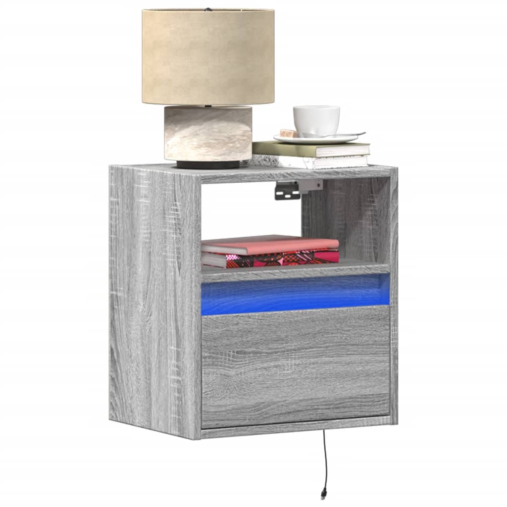 Wall-Mounted Grey Sonoma Bedside Cabinet with LED Lights
