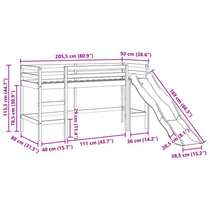 Solid Pine Wax Brown Kids' Loft Bed 80x200 cm (No Mattress)