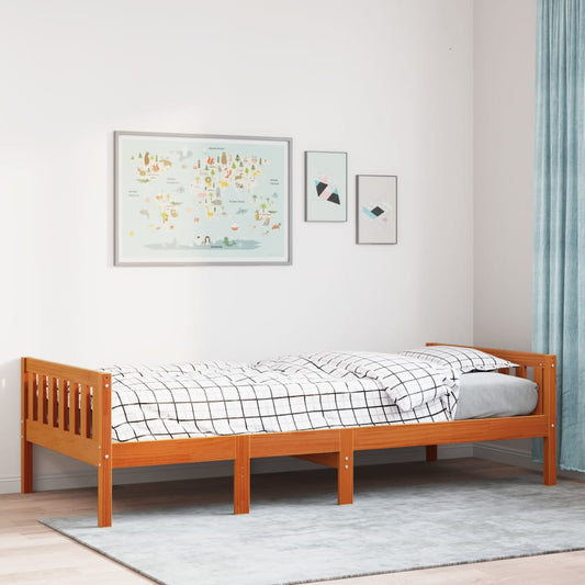 Solid Pine Wax Brown Children's Bed 90x200 cm - No Mattress Included
